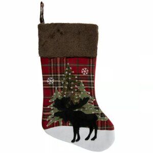 Plaid Moose Stocking With Faux Fur Stocking Christmas Fireplace Mantel Decor